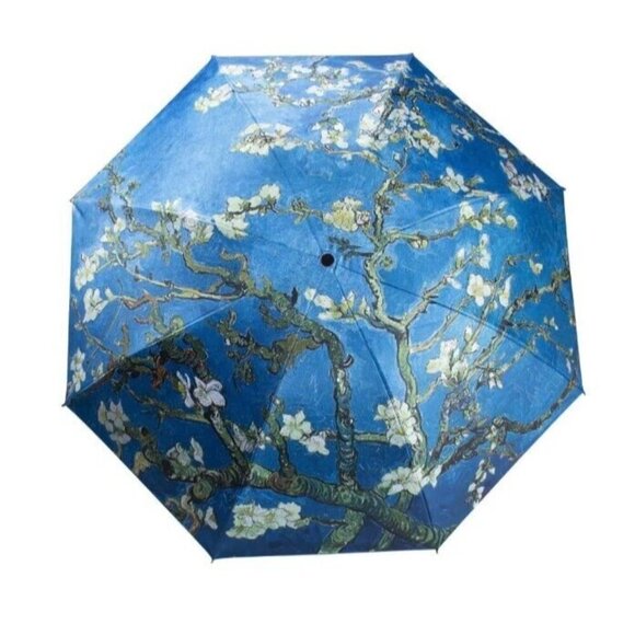 Almond Blossoms by Van Gogh Print Compact Travel Umbrella Blue Rain - NEW - Picture 1 of 2
